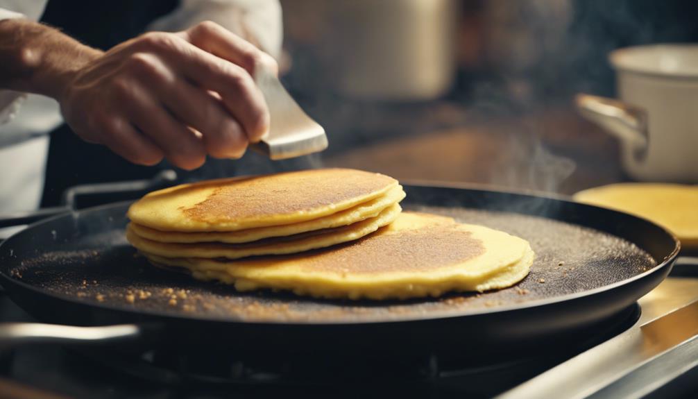 pancakes sizzling on griddle