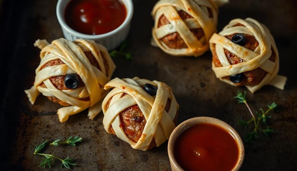 mummy themed meatball dish