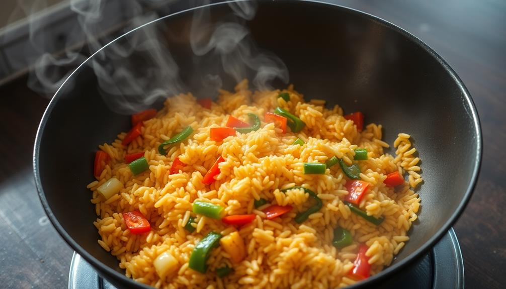 add cooked rice wok