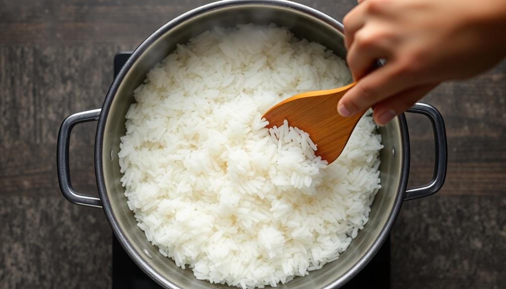 fluff rice with spatula