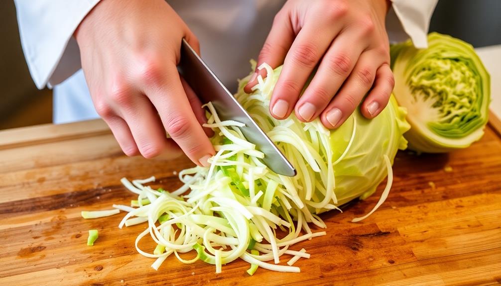 thinly shred the cabbage