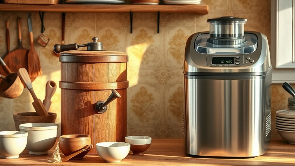 hand churned ice cream preparation