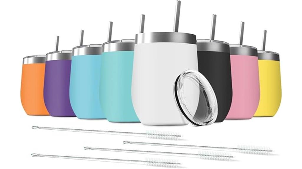 eight stainless steel wine tumblers