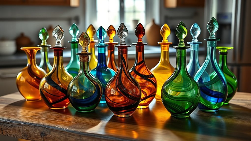 elegant hand blown oil cruets