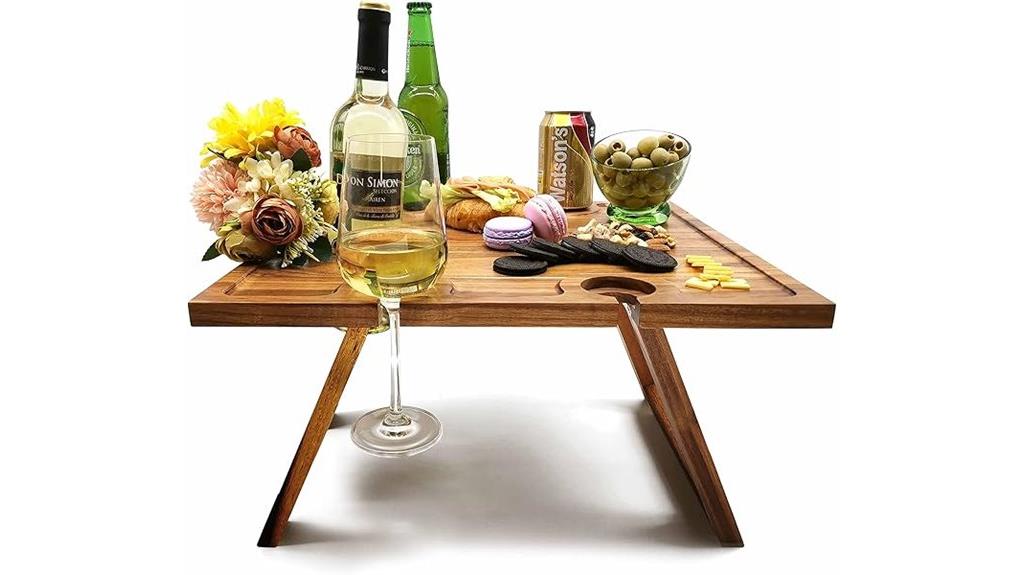 foldable acacia wine table