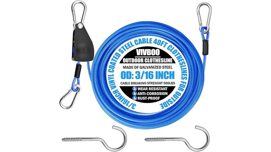 outdoor 40ft clothesline with hooks