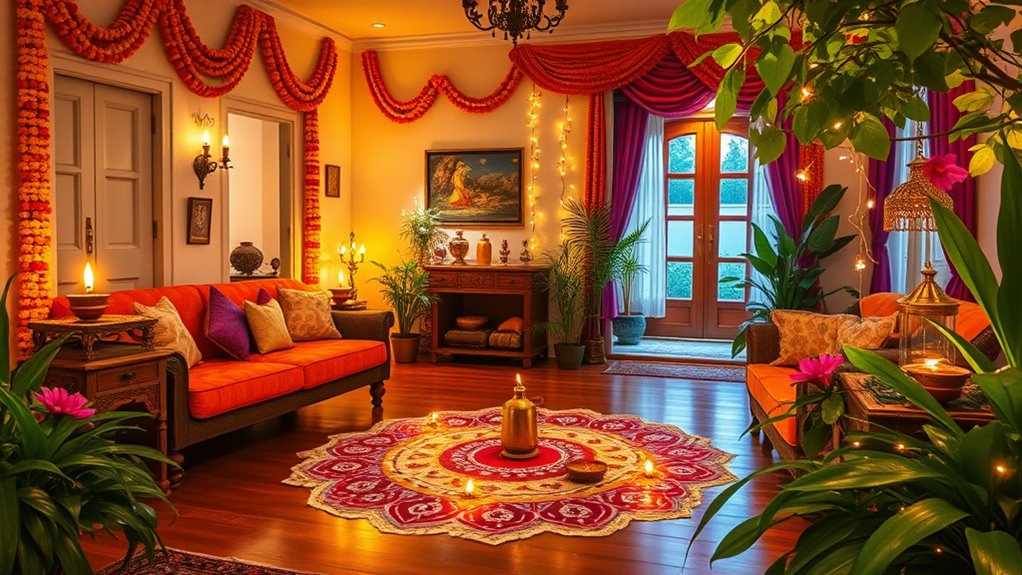 festive lights and rangoli