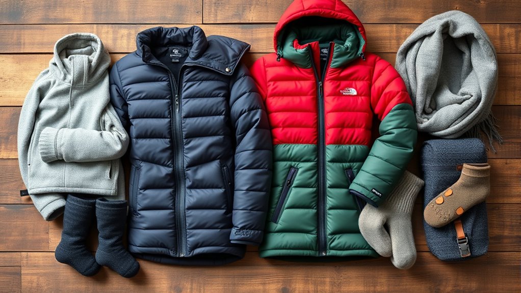 layered cold weather clothing
