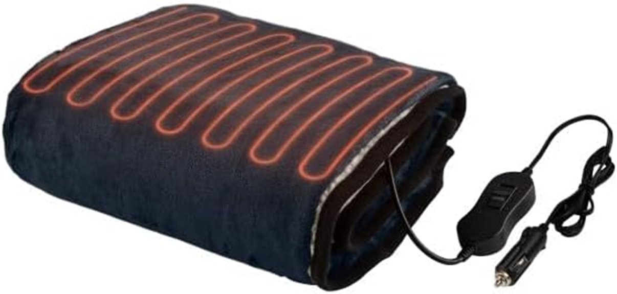 navy blue heated travel blanket