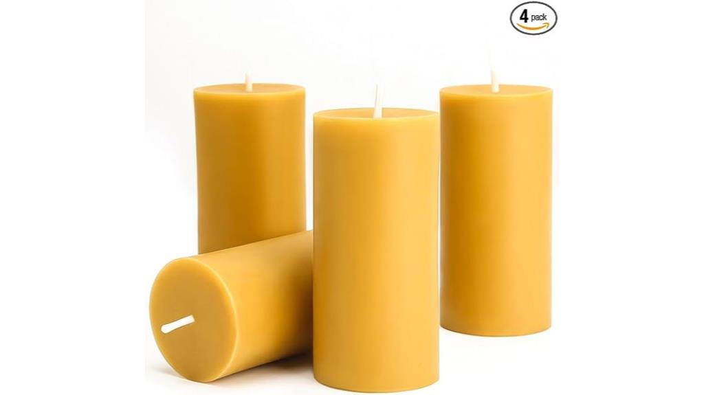 set of four natural beeswax candles