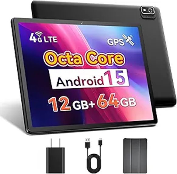 10-Inch Android 15 Tablet with SIM 12GB 64GB 2TB Expandable