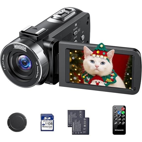 4K Camcorder with 42MP 18X Zoom Remote 32GB