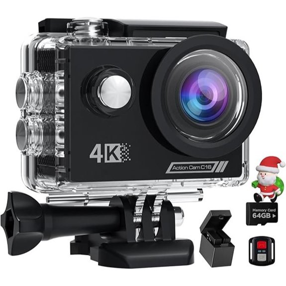 4K Action Camera with 64GB SD Waterproof WiFi Remote
