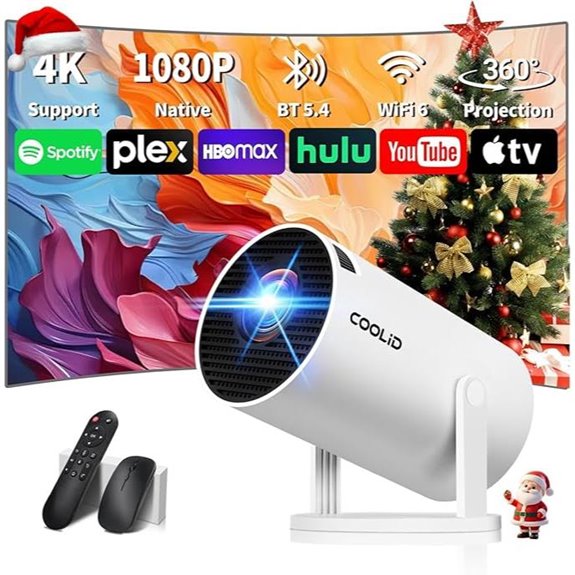 Mini Projector with 4K Support WiFi 6 & Bluetooth 5.4