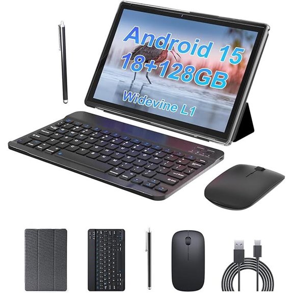 ZZB Android 15 10.1 Tablet with Keyboard & 128GB ROM