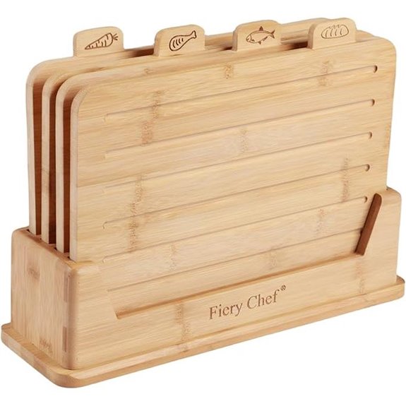 Bamboo Cutting Board Set with Holder and Food Icons