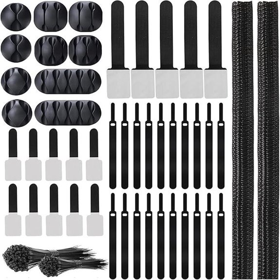 137PCS Cable Management Kit with Sleeves Ties Clips