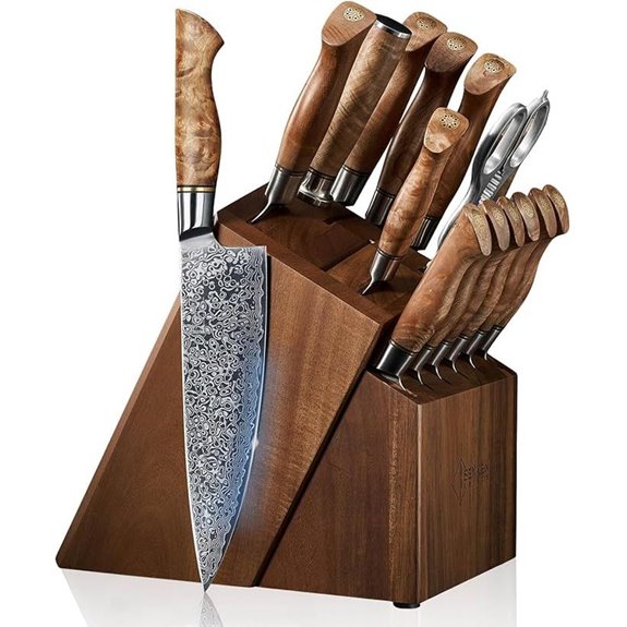 SENKEN Damascus Knife Block Set with Steel and Handles