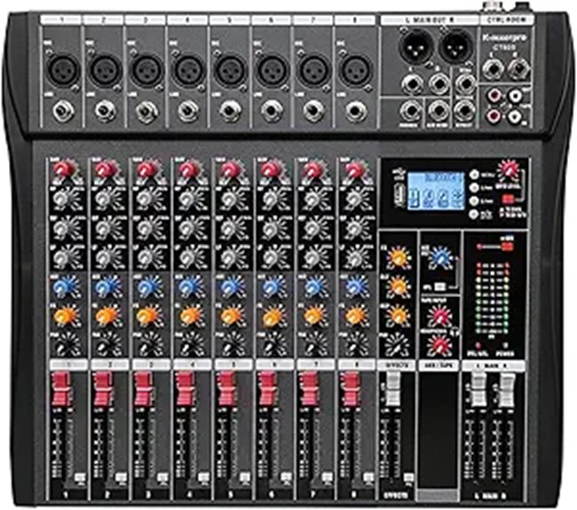 8-Channel Audio Mixer with Phantom Power and USB Interface