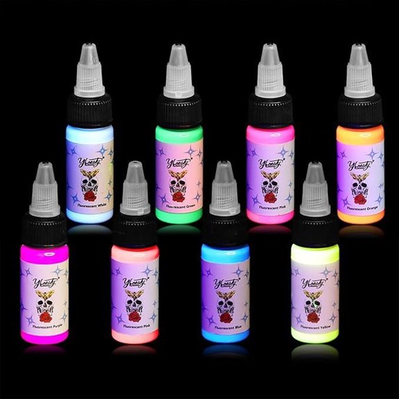 Tattoo Ink Set with 8 Fluorescent Pigments