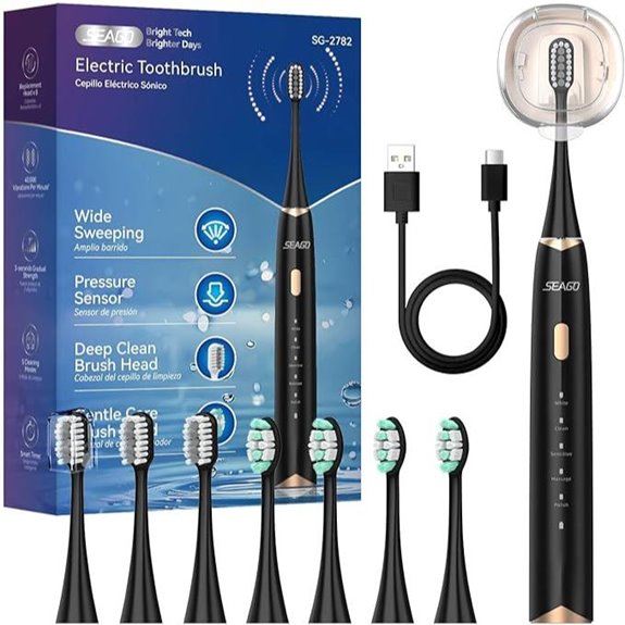 SEAGO Electric Toothbrush with Pressure Sensor and 8 Heads