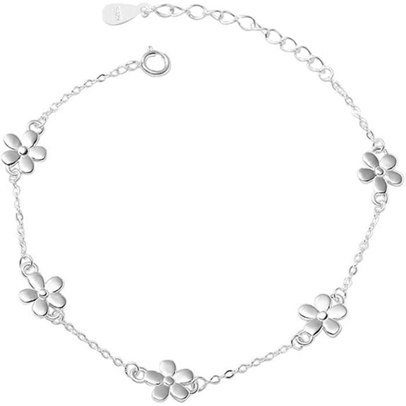 Dainty Flower Sterling Silver Bracelet for Women