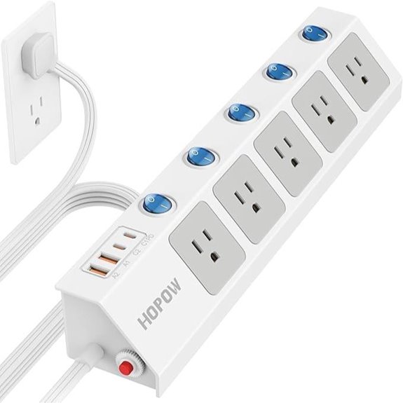 Flat Plug Power Strip with USB-C & USB-A