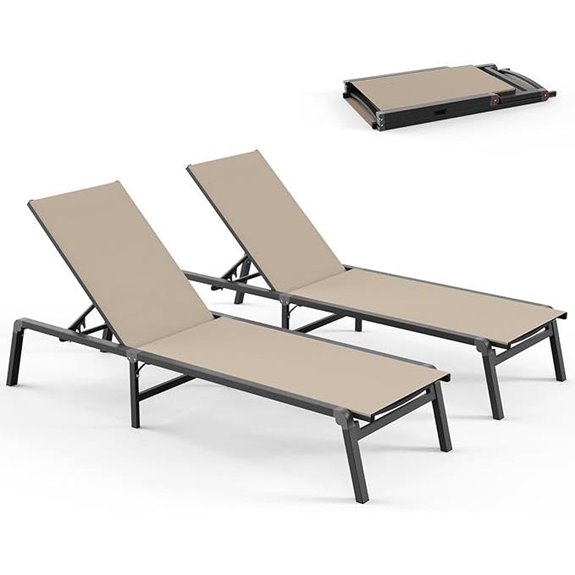 Pool Lounge Chairs Set of 2 Foldable Aluminum Reclinable
