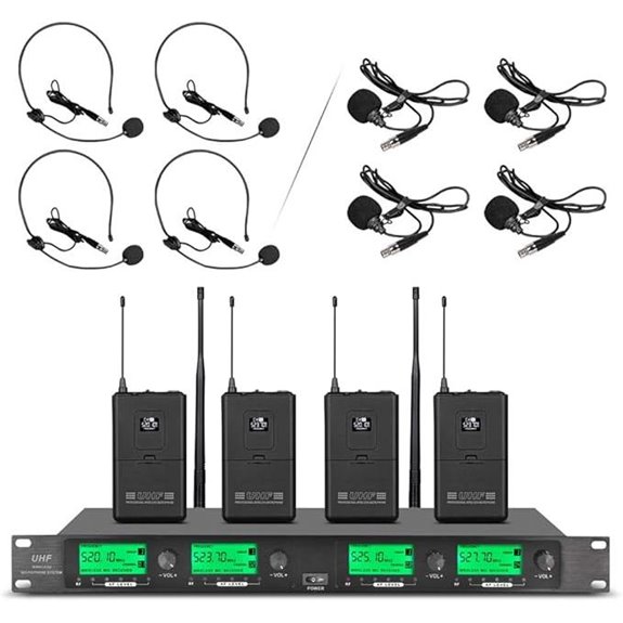 Wireless Microphone System with 4 Lavalier and Headsets