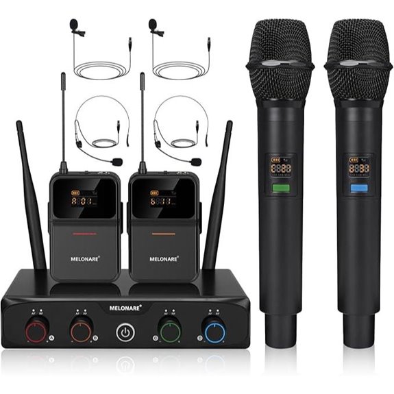 Wireless Microphone System with 4 Mics and 200ft Range
