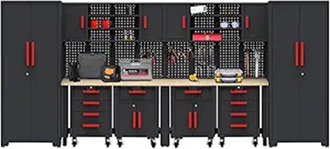 Garage Storage Cabinet Set with Workbench and Pegboard