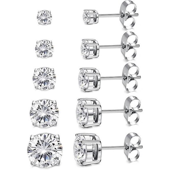 Kainier 14K Gold Plated CZ Stud Earrings (5 Pairs)