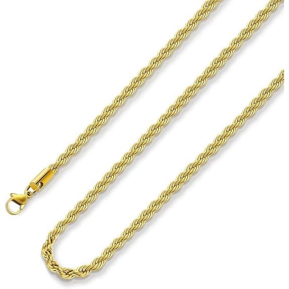 18k Gold Plated Rope Chain Necklace for Men Women