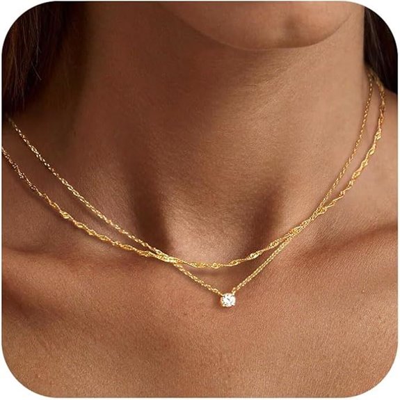 Tewiky 14k Gold/Silver CZ Necklace for Women
