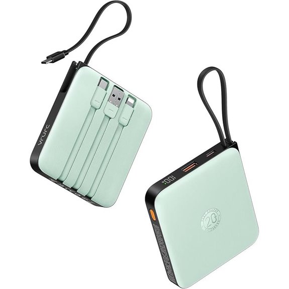 VRURC 10000mAh USB-C Power Bank with Built-in Cable