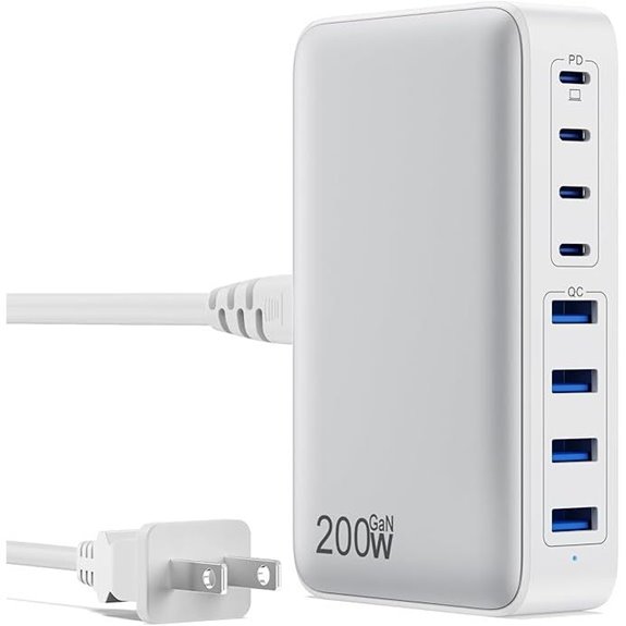 USB C 200W GaN Charger 8-Port Fast Charging Hub
