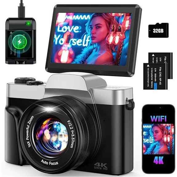 4K Digital Camera with 64MP WiFi 16X Zoom