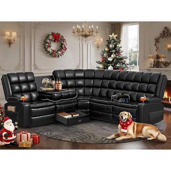 L-Shaped Recliner Sectional Sofa with Cup Holders