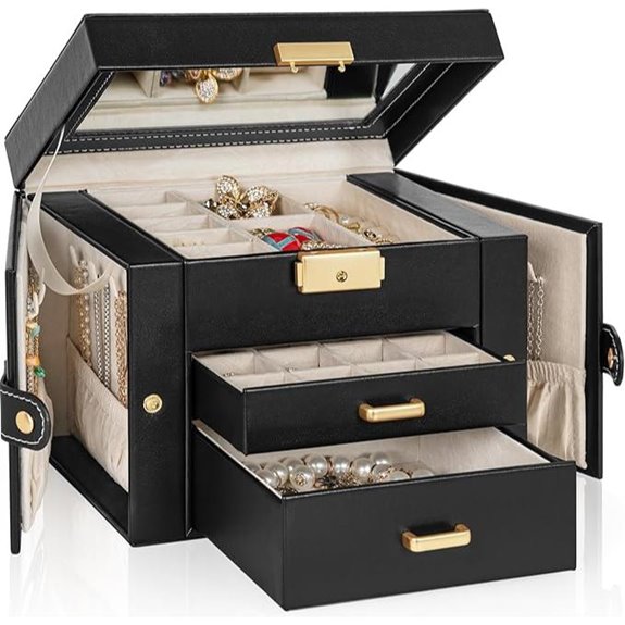 TORIBIO Leather Jewelry Box with Mirror & Lock