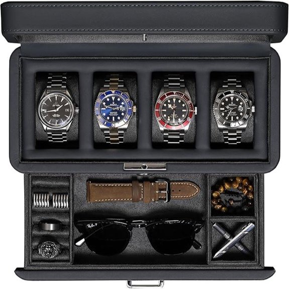 Rothwell Leather Watch Box with Drawer and Glass Top