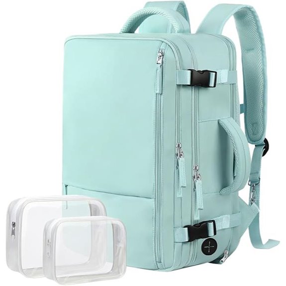 Hanples Travel Backpack with Toiletry Bags (Mint Green)