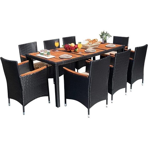 Devoko 9-Piece Wicker Outdoor Dining Set with Acacia Table