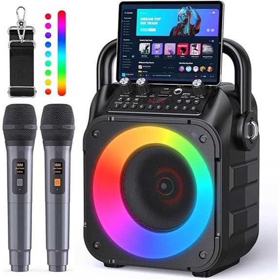 Portable Bluetooth Karaoke Machine with Microphones and Lights