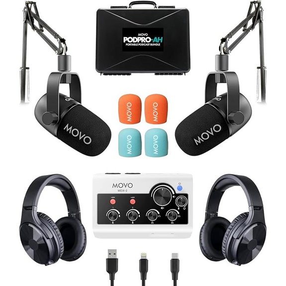 Movo Portable Podcast Kit with Microphones and Accessories