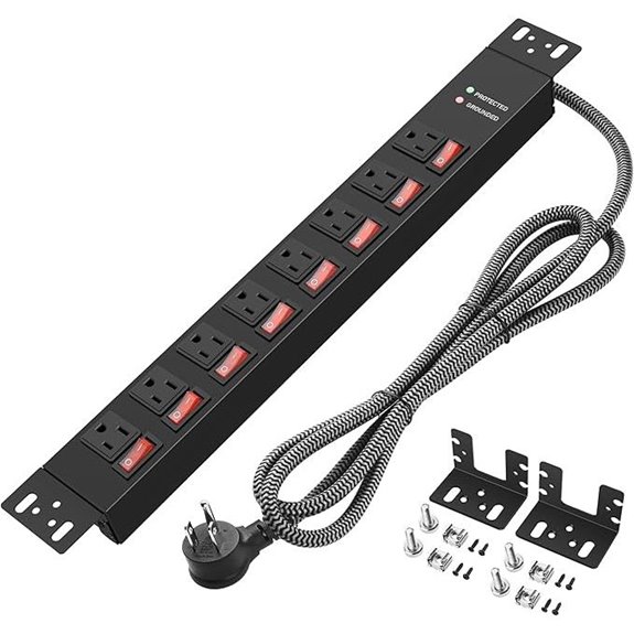 Rack Mount Power Strip with 8 Outlets and Switches