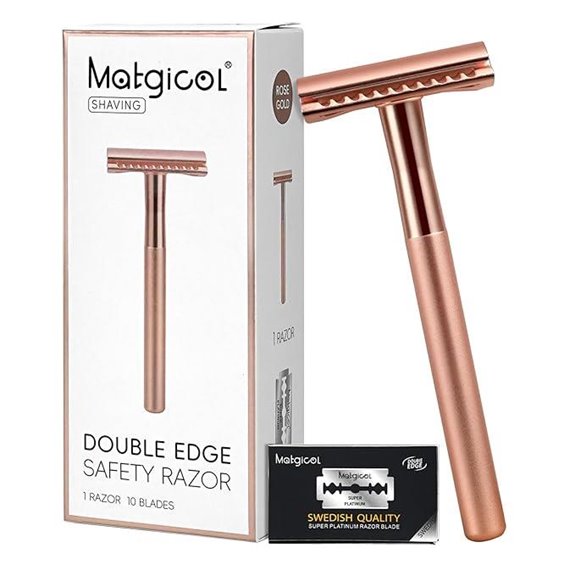 Premium Rose Gold Safety Razor with Solid Copper Handle