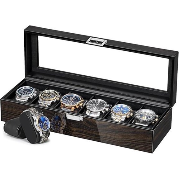 ANWBROAD 6-Slot Men’s Watch Box with Glass Lid