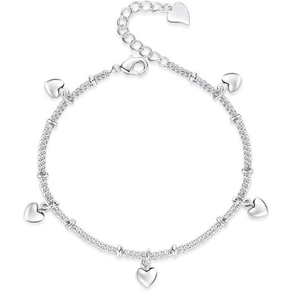 Kelistom Sterling Silver Heart Charm Bracelet for Women