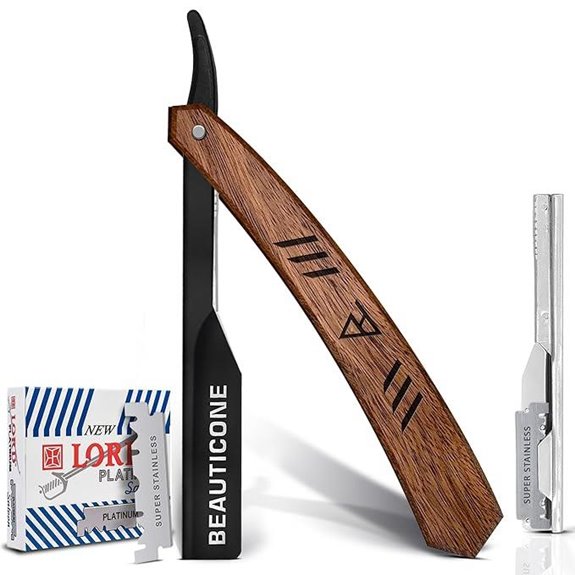 BEAUTICONE Straight Razor with Blades and Wooden Handle