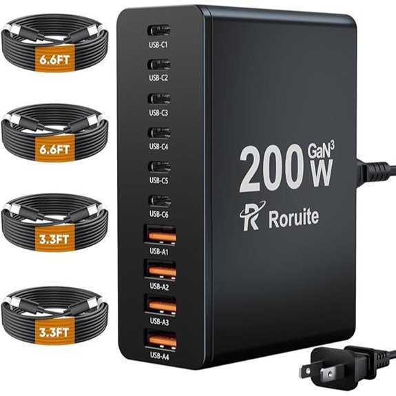 USB-C 10-Port Charger with Cables and GaN Power Strip
